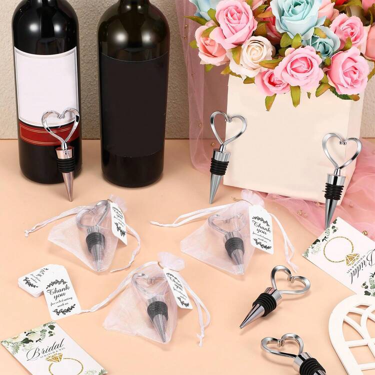 Bộ 1/3/6 nút chặn chai hình trái tim, quà tặng đám cưới, bao gồm túi vải organza, thiệp cảm ơn, dây lanh, thích hợp cho đám cưới, sinh nhật, tiệc cô dâu, quà tặng tiệc tùng, trang trí ngày Valentine. - Nhiều màu - Xem 3