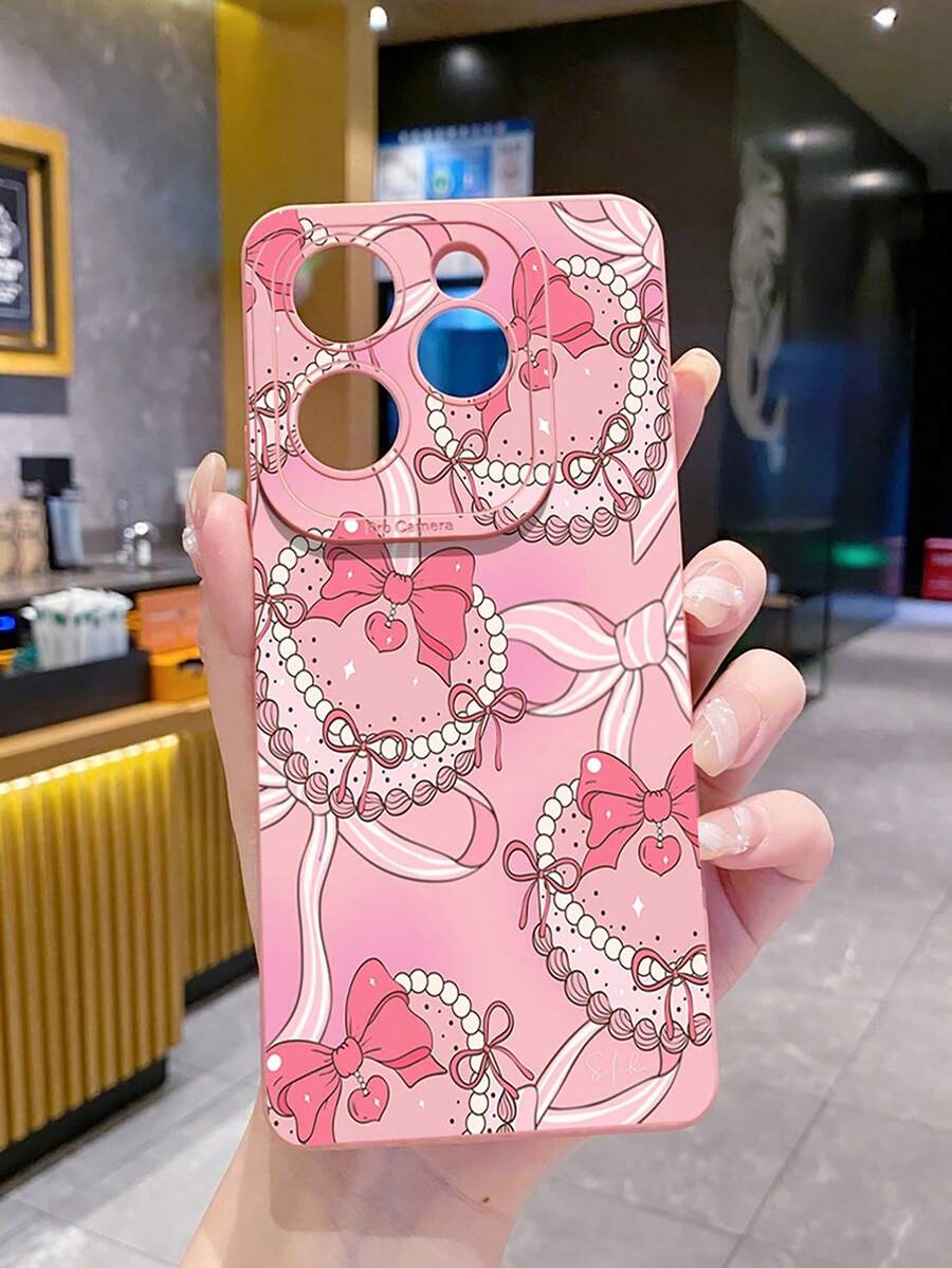 1个蝴蝶结UV印刷防摔手机壳，适用于三星/Galaxy/Infinix/Redmi/OPPO/VIVO/Realme安卓机型 - 粉色 - 查看 1