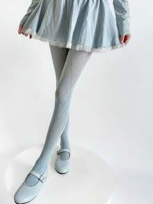 1 Pair Retro Large Diamond Hollow Tights, Slimming Fishnet Leggings With Diamond Jacquard Pattern, Stretchy Sexy Fishnet Stockings/Tights/Leggings, Suitable For Various Occasions - Baby Blue - View 5