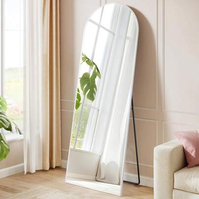 SONGMICS Ganzkörperspiegel, 165 x 60, gewölbter Standspiegel, Rahmen aus Aluminiumlegierung, Hartglas, für Schlafzimmer, Wohnzimmer, Garderobe, tintenschwarz LFM039BD01