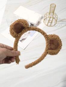 1pc Cute Brown Bear Ear Soft Plush Headband, Furry Animal Ear Headband, Cosplay Party Costume Accessory Hairband - Multicolor - View 4