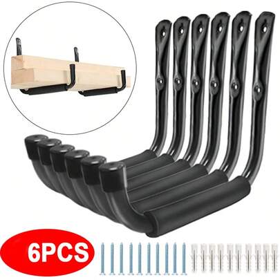 6PCS Heavy Duty Storage Hooks Garage Shed Brackets Ladder Bike Wall Garden Tools