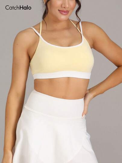 Women's Padded Sports Bra With Removable Cups, Cross Back Yoga Bra For High Support Workout & Fitness