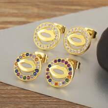 New Round Lip Shape Copper Inlaid Zirconia Stud Earrings For Women Gold Plated Compact Sexy Ear Jewelry Birthday Party Gifts - Colorful - View 1