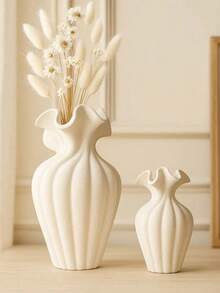 1个白色纹理树脂花瓶：时尚的人造花卉插花容器，是家居装饰、客厅点缀、卧室和办公桌摆设的理想之选。这款别致百搭的装饰品，为您的现代室内空间增添格调。 - 餃子口 - 查看 8