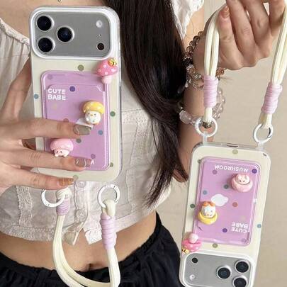 防震卡包挂绳，彩色3D花朵挂绳卡包手机壳，兼容苹果16 Pro Max/15 Pro Max、新款11、12、14 Pro/13，柔软保护套兼容 17 Pro Max/17/Pro/17 Plus/17，创意夏季设计，春季礼物