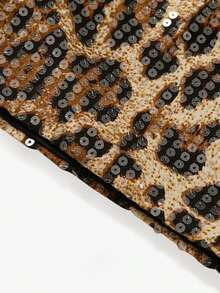 Shorts da donna con stampa leopardata e paillettes, shorts casual quotidiani, stile retrò alla moda, adatti per primavera/estate, essenziali per festival musicali, essenziali per donne alla moda - Dorato - Visualizzare 5