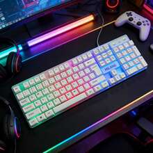 Keyboard And Mouse Set, Mechanical Feel, Ultra-Fast Response With No Lag, RGB Rainbow Lighting, 104-Key Silent Keyboard, Ergonomic Design, Perfect For Office And Gaming, Excellent Feel - Bàn phím màu trắng - Xem 4