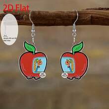 可爱昆虫吊坠耳环，2D扁平苹果造型，时尚饰品，派对礼物，节日礼物，送给家人和朋友的理想之选 - 一對 - 查看 1