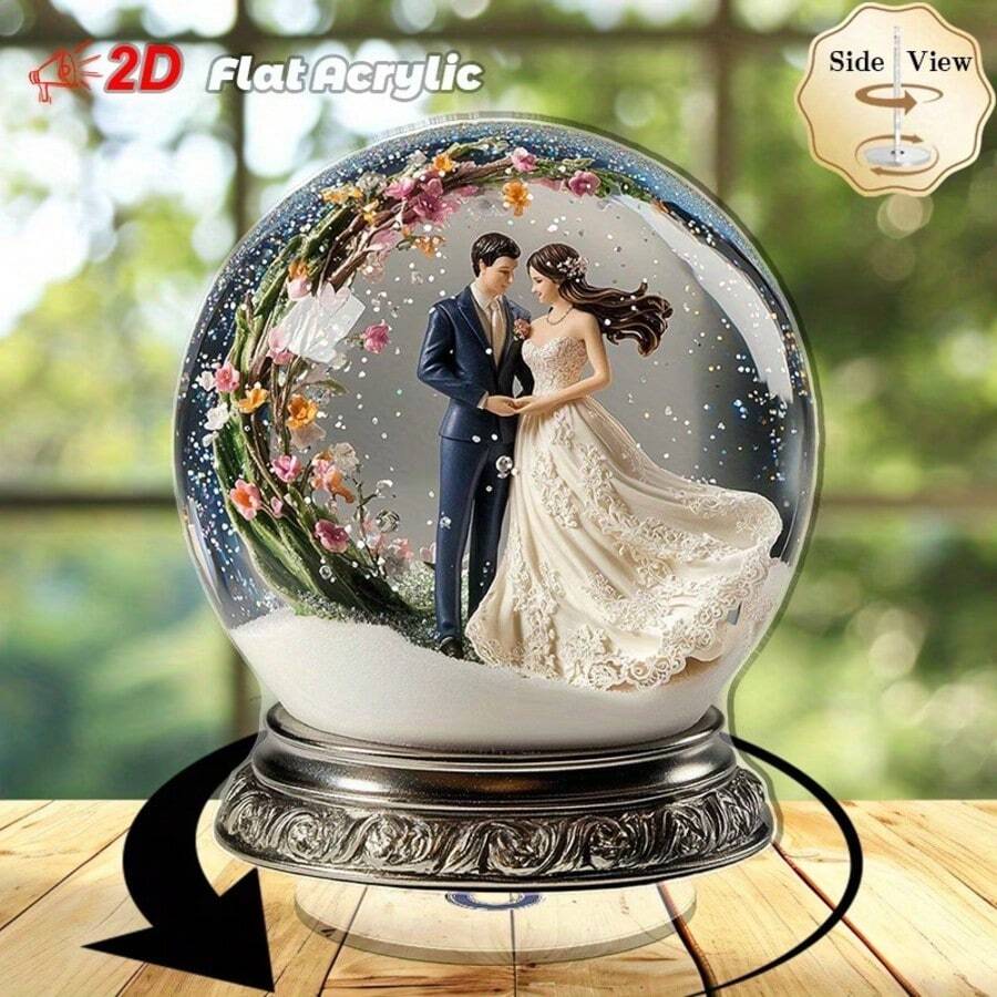 1 pieza Decoración de escritorio acrílica 2D con pareja giratoria en bola de nieve, ideal para celebraciones románticas y elegante exhibición en el hogar - A - Ver 1