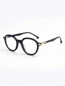 Retro Round Eyeglass Frame In Acetate And Metal - Unisex Geek Chic Style - 咖啡棕 - 查看 2