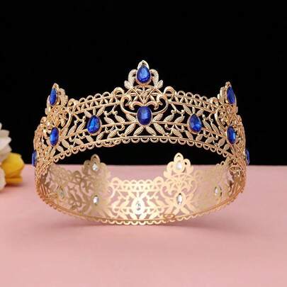 1 pieza Corona de rey, Tiara de corona de príncipe de estilo palaciego vintage, Corona de reina de concurso decorada con rhinestones para cumpleaños, Tocado de corona europea y coreana minimalista unisex de estilo dorado para fiesta, coronas, disfraz, accesorios