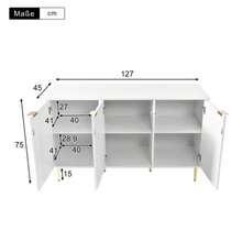 Modern Sideboard With Gold-Plated Shelves And Shelves, Drawers, Drawers, Sideboards, Furniture, Bathrooms And Drawers, Flowers, 2 Shelves And 6 Shelves, 127B*45T*75H, White - White - View 3