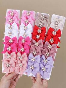 10个装女孩多色珍珠蝴蝶结布艺发夹，可爱公主甜美刘海夹，百搭日常及开学季发饰 - 彩色 - 查看 3