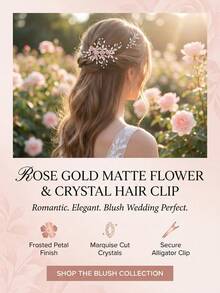 1pc Elegant Matte Flower & Crystal Hair Clip, Frosted Petal Bridal Barrette For Wedding, Party & Bridesmaid - Multicolor - View 5