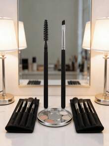 2pcs Double-Headed Spiral Tower Eyelash Extension Brush Angled Soft Bristle Eyebrow Brush For Gentle Eyeliner & Lash Removal Tool 2-In-1 Eyelash And Eyebrow Grooming Brush With Scoop Scraper - Multicolor - View 4