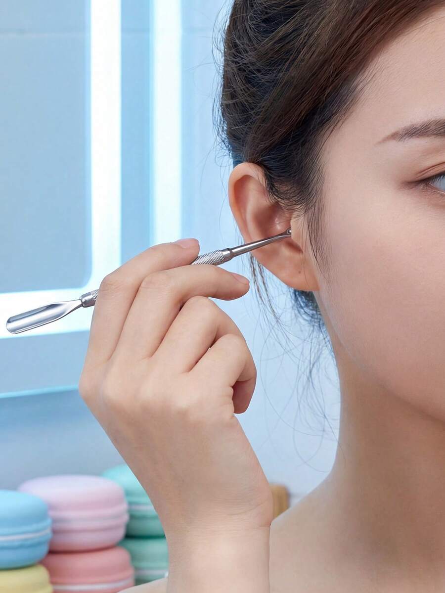 14.5cm Stainless Steel Double-Ended Ear Wax Removal Spoon, Professional Ear Cleaning Tool - Multicolor - View 1