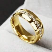 1枚6毫米经典不锈钢银色戒指，简约设计，优雅中性款式，适合作为结婚或周年纪念礼物 - 金色 - 查看 1