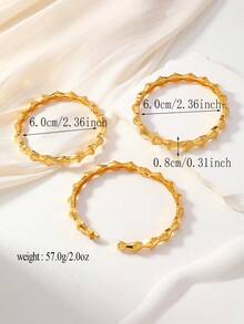 3件套24K镀金中东风格纹理手镯，闪亮金属光泽，适合斋月、传统庆典和派对佩戴 - 金黃色 - 查看 4