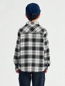 Balabala 儿童长袖衬衫，2025新款秋季格子纽扣衬衫 - 黑白色調 - 查看 5