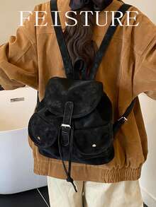 新款秋冬多口袋抽绳背包，轻便学生背包，适合日常出行、约会、通勤和上学。 - 黑色 - 查看 8