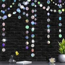 4pcs 53ft Holographic Iridescent Circle Garland - No DIY | Disco Theme Hanging Garland For Party Decorations - 彩色 - 查看 2