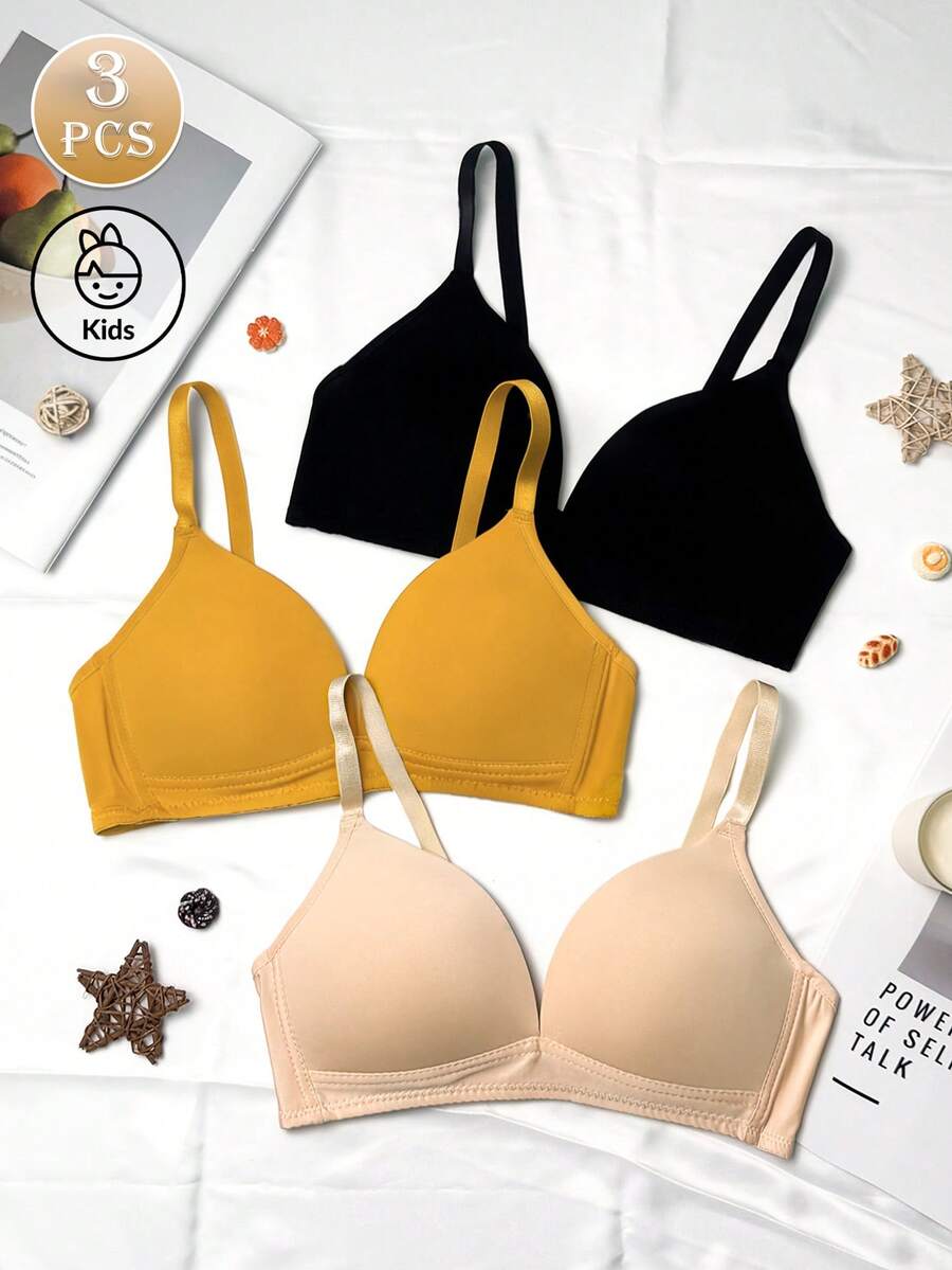3Pcs Teen Seamless Bralette Set - Wireless & Comfortable Everyday Bras - Multicolor - View 1