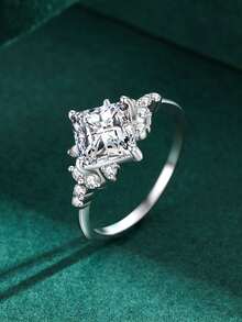 1 chiếc nhẫn vuông kiểu công chúa thanh lịch, lãng mạn bằng bạc sterling 925, món quà trang sức cưới sang trọng dành cho phụ nữ. - Bạc - Xem 3