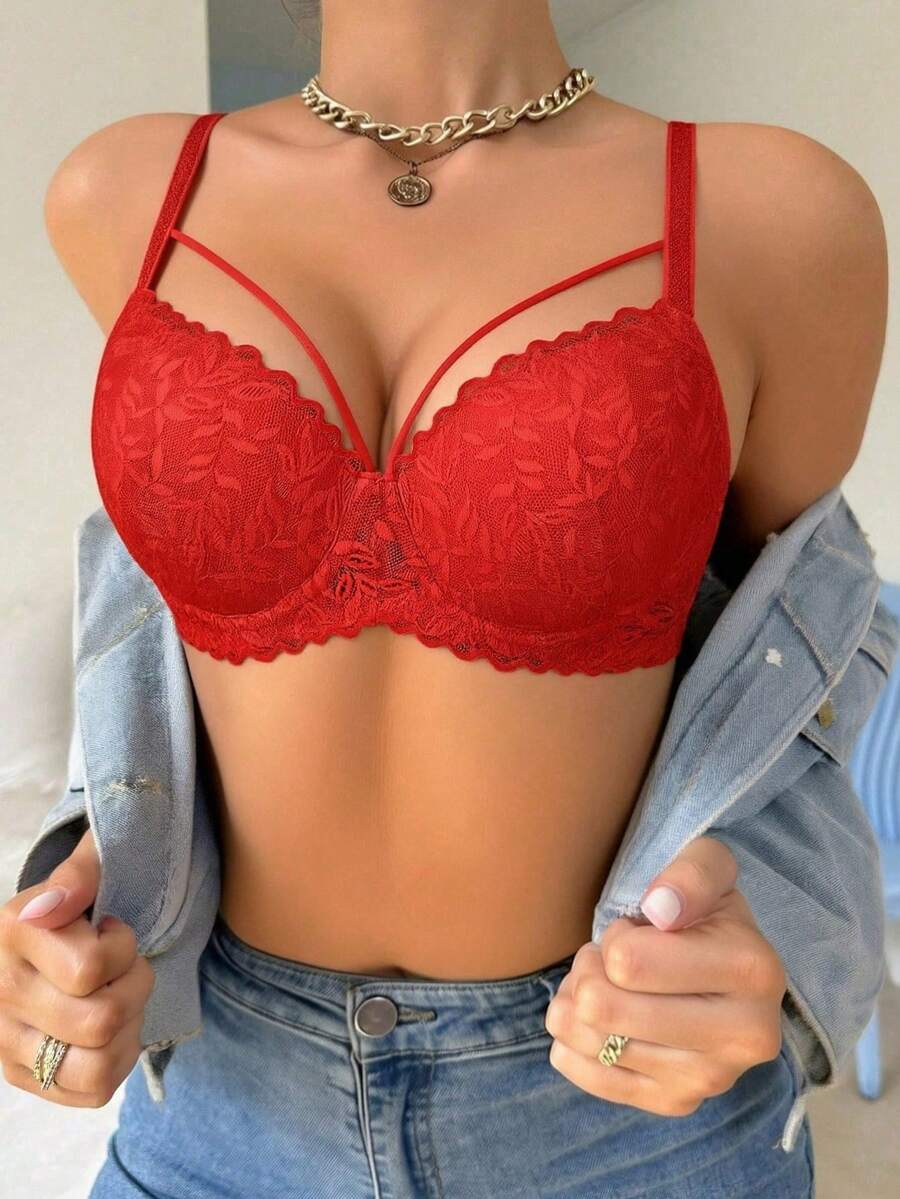 Hersunei Sujetador de encaje rojo y sexy tipo "Peach Girl", adecuado para mujeres - Realza el busto, cómodo y transpirable, con detalles de encaje encantadores, versátil para uso diario