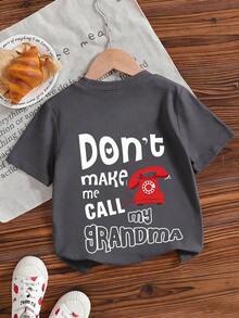 Young Boy Casual Graphic Print Crew Neck Short Sleeve T-Shirt, Summer Top - Dark Grey - View 6