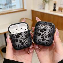 Black Cherry Design Protective Case Compatible With Apple Earphones, Transparent Black Earphone Shock-Proof Cover, Only Suitable Compatible With Apple Bluetooth Earphones - Transparent Black - View 3