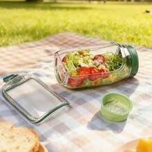 32oz Salad Mason Jar With Side Spout And Leak-Proof Lid, Microwave, Dishwasher & Fridge , Sealed Salad Container With Condiment Tray, Stackable Design, Great For Meal Prep, Lunch & Dinner - Multicolor - View 7