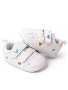 1 Pair Cute Heart Design Anti-Slip Soft Flat Infant Shoes, Suitable For Indoor And Outdoor Toddler Walking - White - View 3