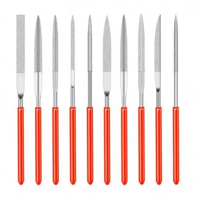 10pcs Diamond Assorted Rasp Set, 3x140mm Mini Assorted Rasp Kit, Suitable For Stone/Glass/Metal Carving Craft Manual Tool Rasp Set