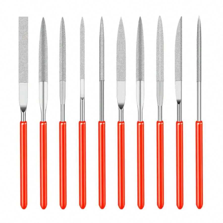 10pcs Diamond Assorted Rasp Set, 3x140mm Mini Assorted Rasp Kit, Suitable For Stone/Glass/Metal Carving Craft Manual Tool Rasp Set - One Size Fits All - View 1