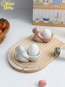 1pc European Style Creative Ceramic Rabbit Egg Cup, Small And Fresh Minimalist Decoration For Breakfast Table, Living Room, Kitchen, Gift, Egg Stand, Serving Tool Christmas Gift - Multicolor - View 8