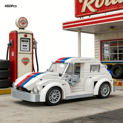 1340Pcs Car - Themed Building Block Set In Bags: 3D Puzzle Toy. Available In Multiple Colors With High - Fidelity Replicas, It Includes A Blue Sports Car, A Red Pickup Truck, A Multi - Colored Sedan, And A Black Racing Car.