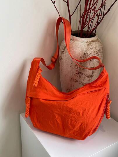 Fashionable Black Nylon Waterproof Shoulder Bag, Casual Minimalist College Style, Wide Strap Crossbody Bag With Multiple Zippers, Suitable For Students, Shopping, Daily Use