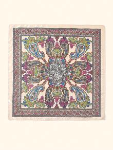 1pc Women's 2026 Spring/Summer Fashion Paisley Vine Print 90*90 Bandana Head Scarf, Casual Versatile Headband, Multifunctional Headwear, Suitable For All Seasons - Beige - View 4