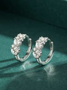 1pair Fashion 925 Sterling Silver Shining Irregular Cubic Zirconia Elegant Earrings For Women Wedding Engagement Jewelry Gift - Silver - View 3