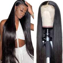 Natural Black 13x4 Straight Lace Front Wig Women's 26 Inches Pre-Pulled Bleached Knot Short Bob Straight Hair Heat Resistant Fiber Synthetic Mixed Human Blended Hair Wig With Baby Hair Cosplay Daily Party - Natural & Black - View 8