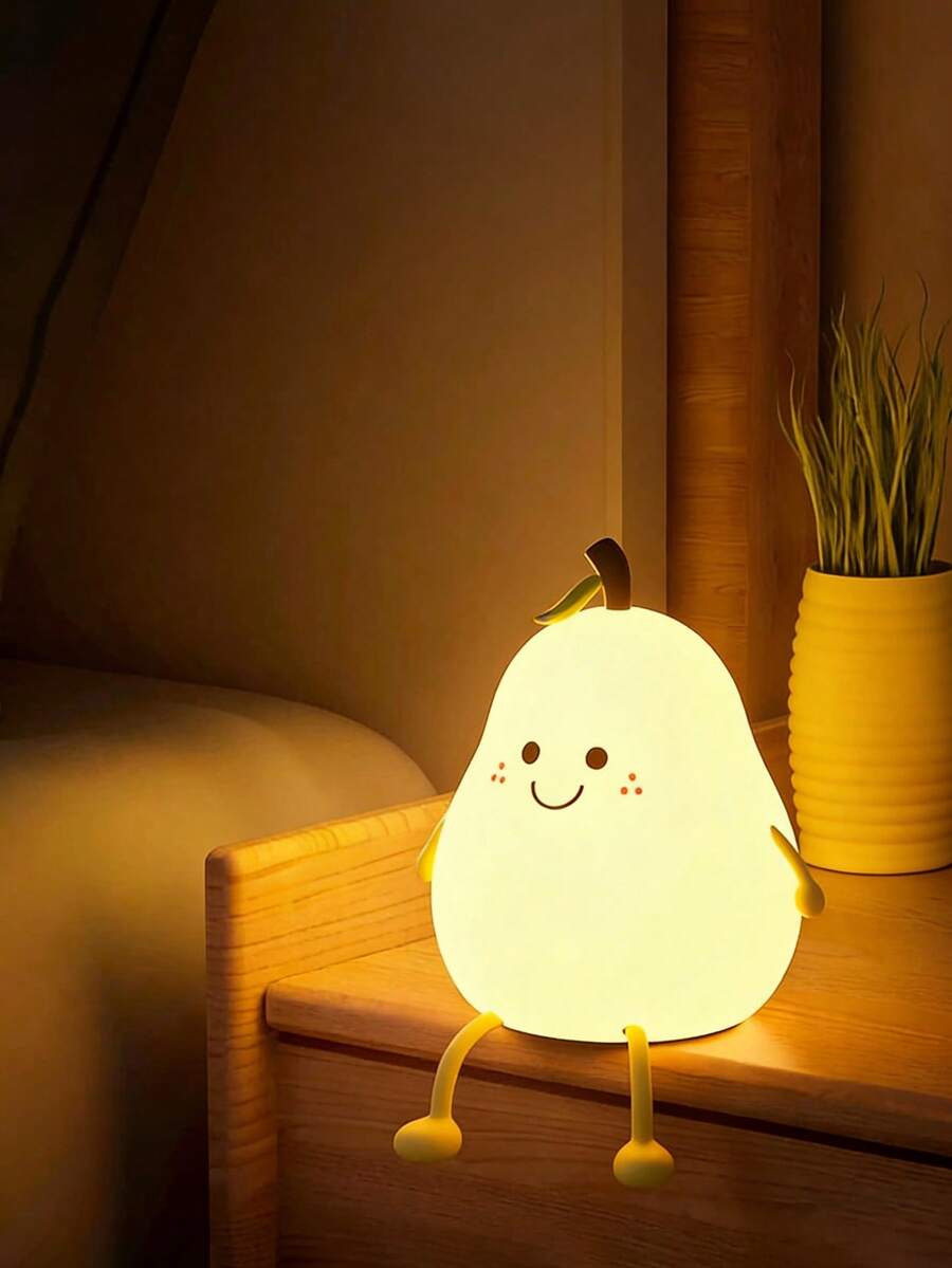 1个可爱梨形触摸式LED灯，带变色功能，7色可调柔和灯光，适合卧室，理想的生日礼物，床头装饰，可充电电池，迷人的卧室夜灯设计 - 彩色 - 查看 1