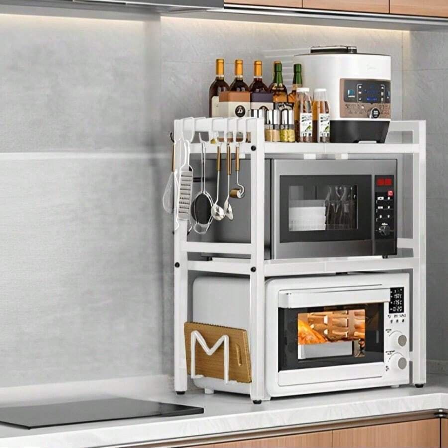 Bäckerregale - Weiß + 6 Haken + Schneidebrettständer - Übersicht 1