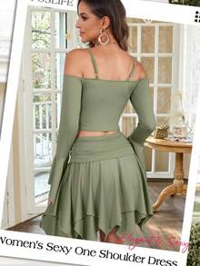 ThusFar Sexy Fairy Off-Shoulder Ruffled Duo| Corset Crop & High-Waist Skater Skirt| Sparkly Y2K Fairycore| Birthday-Party To Rave Essential - màu xanh lá - Xem 4