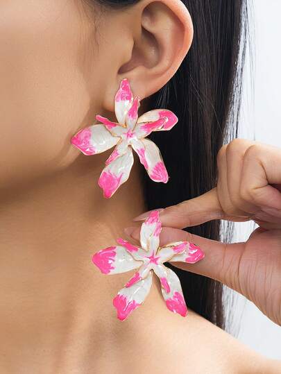 2pcs Fashionable Gradient Flower Stud Earrings, Suitable For Women's Daily, Beach, Party Wear, Spring