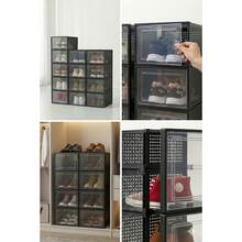 12 Pack Stackable Shoe Storage Boxes, Clear Plastic Sneaker Display Case With Magnetic Door, Extra Large Space Saving Shoe Organizer For Closet,Extra Large Clear Sneaker Display - Black - 12 Boxes - View 2