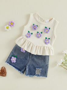 Baby Girls Tank Top Co-Ords - Purple - View 4