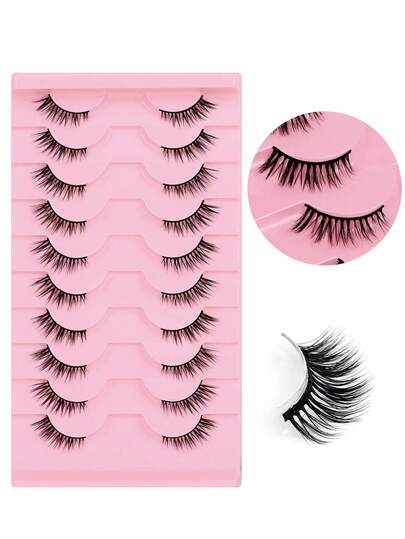 10 Pairs Fluffy Half-Eye Lashes, Charming & Sweet Style, Elongate Eye Corners, Soft & Lightweight, Suitable For Traveling, Women, Daily Wear, Light Makeup, Dates