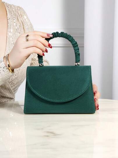 Elegant Floral Ruffled Flap Square Evening Handbag, Suitable For Women's Party, Wedding, Prom, Banquet Occasions, Best Gift For Her