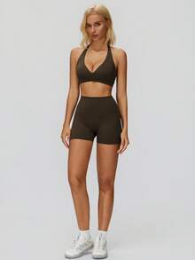 MASKERT Women's High Waist Sports Shorts, Slim Fit, Skin-Friendly Comfortable, Suitable For Yoga, Fitness, Exercise And Running - Brown - View 7